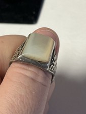 42 Large Sterling Mother Of Pearl Thunderbird Ring Size 11 1/2 Fred Harvey Style - Additional view 10