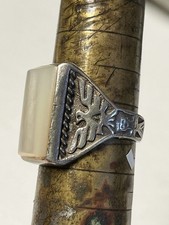 42 Large Sterling Mother Of Pearl Thunderbird Ring Size 11 1/2 Fred Harvey Style