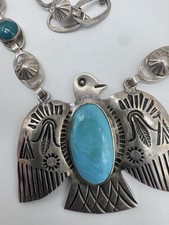 NATIVE AMERICAN NAVAJO TURQUOISE & STERLING FRED HARVEY ERA THUNDERBIRD NECKLACE - Additional view 1