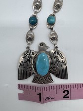 NATIVE AMERICAN NAVAJO TURQUOISE & STERLING FRED HARVEY ERA THUNDERBIRD NECKLACE - Additional view 3