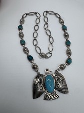 NATIVE AMERICAN NAVAJO TURQUOISE & STERLING FRED HARVEY ERA THUNDERBIRD NECKLACE