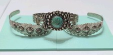 Lot 10 Pieces 1940s FRED HARVEY Turquoise & Silver Bracelets Earrings Ring WWII - Additional view 2