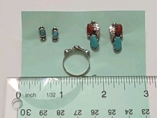 Lot 10 Pieces 1940s FRED HARVEY Turquoise & Silver Bracelets Earrings Ring WWII - Additional view 21