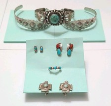 Lot 10 Pieces 1940s FRED HARVEY Turquoise & Silver Bracelets Earrings Ring WWII - Additional view 23