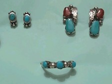 Lot 10 Pieces 1940s FRED HARVEY Turquoise & Silver Bracelets Earrings Ring WWII - Additional view 4