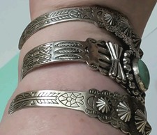 Lot 10 Pieces 1940s FRED HARVEY Turquoise & Silver Bracelets Earrings Ring WWII - Additional view 9