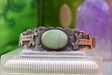 Vintage Navajo Sterling Fred Harvey Green Turquoise Cuff Bracelet As Is - Additional view 2