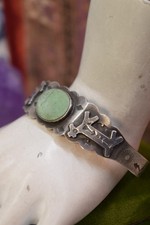Vintage Navajo Sterling Fred Harvey Green Turquoise Cuff Bracelet As Is - Additional view 3
