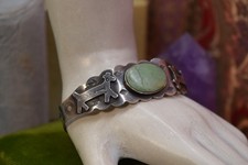Vintage Navajo Sterling Fred Harvey Green Turquoise Cuff Bracelet As Is - Additional view 4