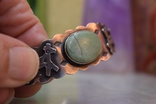 Vintage Navajo Sterling Fred Harvey Green Turquoise Cuff Bracelet As Is - Additional view 5