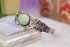 Vintage Navajo Sterling Fred Harvey Green Turquoise Cuff Bracelet As Is - Additional view 7