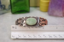 Vintage Navajo Sterling Fred Harvey Green Turquoise Cuff Bracelet As Is - Additional view 10