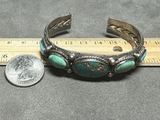 Sterling Silver Turquoise Fred Harvey Era Navajo Pawn Cuff Bracelet - Additional view 1