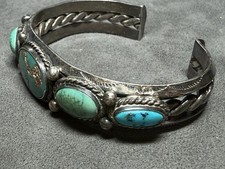 Sterling Silver Turquoise Fred Harvey Era Navajo Pawn Cuff Bracelet - Additional view 2