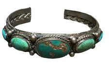 Sterling Silver Turquoise Fred Harvey Era Navajo Pawn Cuff Bracelet