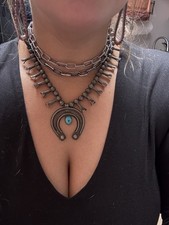 NATIVE AMERICAN NAVAJO TURQUOISE & STERLING VINTAGE SQUASH BLOSSOM FRED HARVEY - Additional view 10