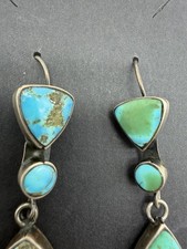 NATIVE AMERICAN NAVAJO TURQUOISE & STERLING FRED HARVEY ERA EARRINGS BEAUTIES!! - Additional view 2