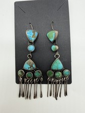 NATIVE AMERICAN NAVAJO TURQUOISE & STERLING FRED HARVEY ERA EARRINGS BEAUTIES!!