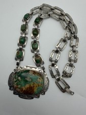 NATIVE AMERICAN NAVAJO TURQUOISE & STERLING FRED HARVEY ERA RARE NECKLACE BEAUTY