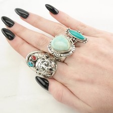 Fred Harvey Era Turquoise Navette Sterling Silver Ring Size 5 - Additional view 1