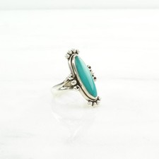 Fred Harvey Era Turquoise Navette Sterling Silver Ring Size 5 - Additional view 2