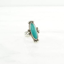 Fred Harvey Era Turquoise Navette Sterling Silver Ring Size 5 - Additional view 3