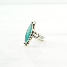 Fred Harvey Era Turquoise Navette Sterling Silver Ring Size 5 - Additional view 4