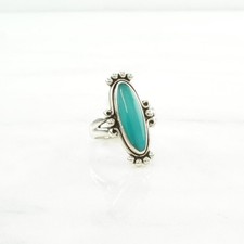 Fred Harvey Era Turquoise Navette Sterling Silver Ring Size 5 - Additional view 5