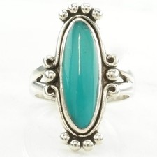 Fred Harvey Era Turquoise Navette Sterling Silver Ring Size 5