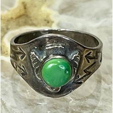 VTG Fred Harvey Era Sterling Silver Thunderbird Ring Green Turquoise Size Sz 5 - Additional view 2
