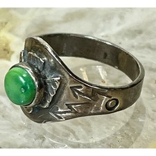 VTG Fred Harvey Era Sterling Silver Thunderbird Ring Green Turquoise Size Sz 5 - Additional view 3