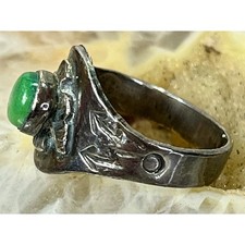 VTG Fred Harvey Era Sterling Silver Thunderbird Ring Green Turquoise Size Sz 5 - Additional view 6