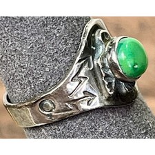 VTG Fred Harvey Era Sterling Silver Thunderbird Ring Green Turquoise Size Sz 5 - Additional view 8