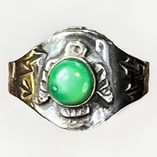 VTG Fred Harvey Era Sterling Silver Thunderbird Ring Green Turquoise Size Sz 5