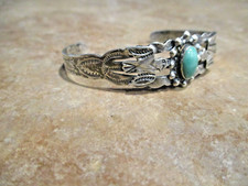 VERY OLD Fred Harvey Era Navajo 900 Coin Silver Turquoise THUNDERBIRD Bracelet - Additional view 4