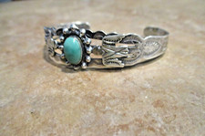 VERY OLD Fred Harvey Era Navajo 900 Coin Silver Turquoise THUNDERBIRD Bracelet - Additional view 7