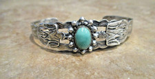 VERY OLD Fred Harvey Era Navajo 900 Coin Silver Turquoise THUNDERBIRD Bracelet