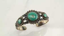Fred Harvey Era Blue Turquoise Cuff Sterling Silver Bracelet - Additional view 4