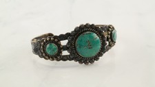 Fred Harvey Era Blue Turquoise Cuff Sterling Silver Bracelet - Additional view 5
