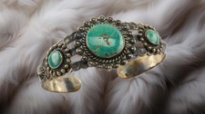 Fred Harvey Era Blue Turquoise Cuff Sterling Silver Bracelet