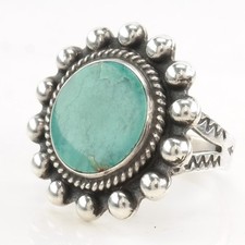 Fred Harvey Era Turquoise Circle Sterling Silver Ring Size 6 3/4