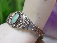 Vintage Navajo Sterling Fred Harvey Turquoise Cuff Bracelet 7 3/8