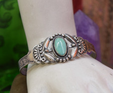 Vintage Navajo Sterling Fred Harvey Turquoise Cuff Bracelet 7 3/8