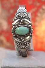 Vintage Navajo Sterling Fred Harvey Turquoise Cuff Bracelet 7 3/8