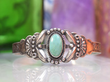 Vintage Navajo Sterling Fred Harvey Turquoise Cuff Bracelet 7 3/8