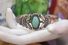 Vintage Navajo Sterling Fred Harvey Turquoise Cuff Bracelet 7 3/8