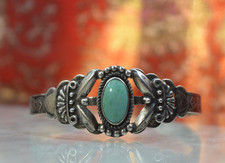 Vintage Navajo Sterling Fred Harvey Turquoise Cuff Bracelet 7 3/8"