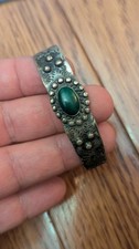 Native American Fred Harvey Era sterling Silver Stamp Green turquoise bracelet - Additional view 1