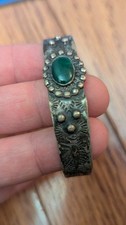 Native American Fred Harvey Era sterling Silver Stamp Green turquoise bracelet - Additional view 2