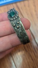 Native American Fred Harvey Era sterling Silver Stamp Green turquoise bracelet - Additional view 3